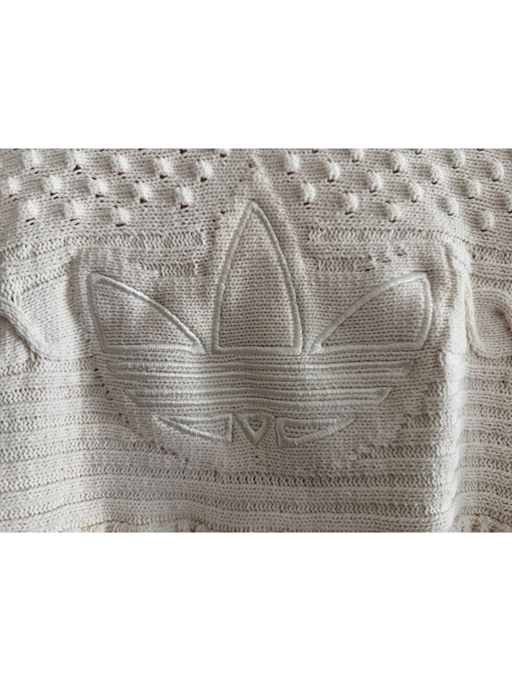 Adidas Originals Trefoil Cable Knit Sweater - Cream/Off-White - Size XL - Picture 3 of 11